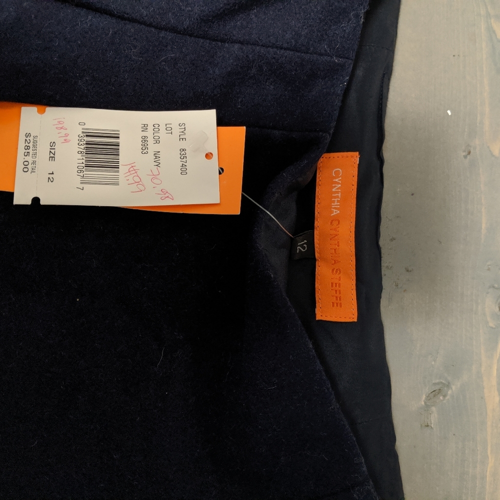 NWT Cynthia Steffe Wool Eyelet Skirt | Navy Blue | Scalloped Hem | Size 12 - Picture 7 of 8